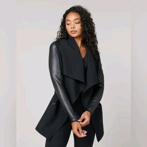 NWT Spanx Faux Leather Women's Black Drape Front Jacket